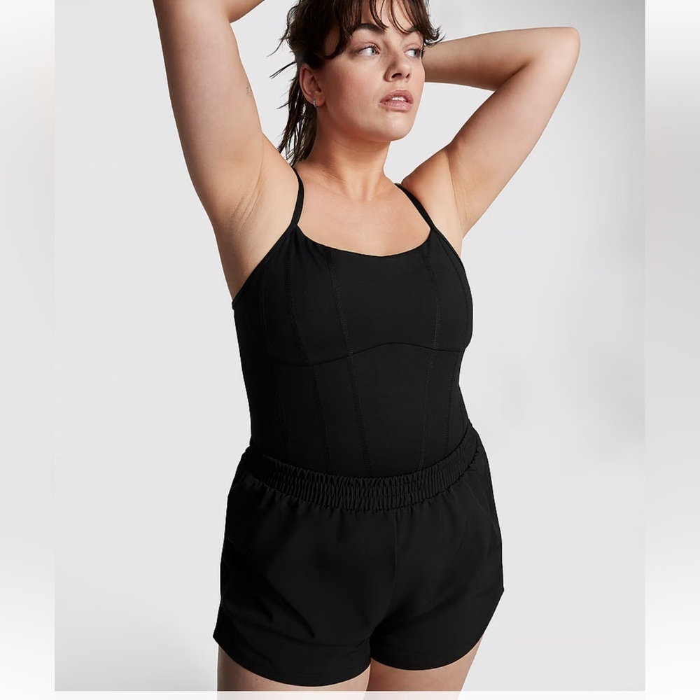 VS Pink Ultimate Runsie one piece onesie black size large romper shorts built in